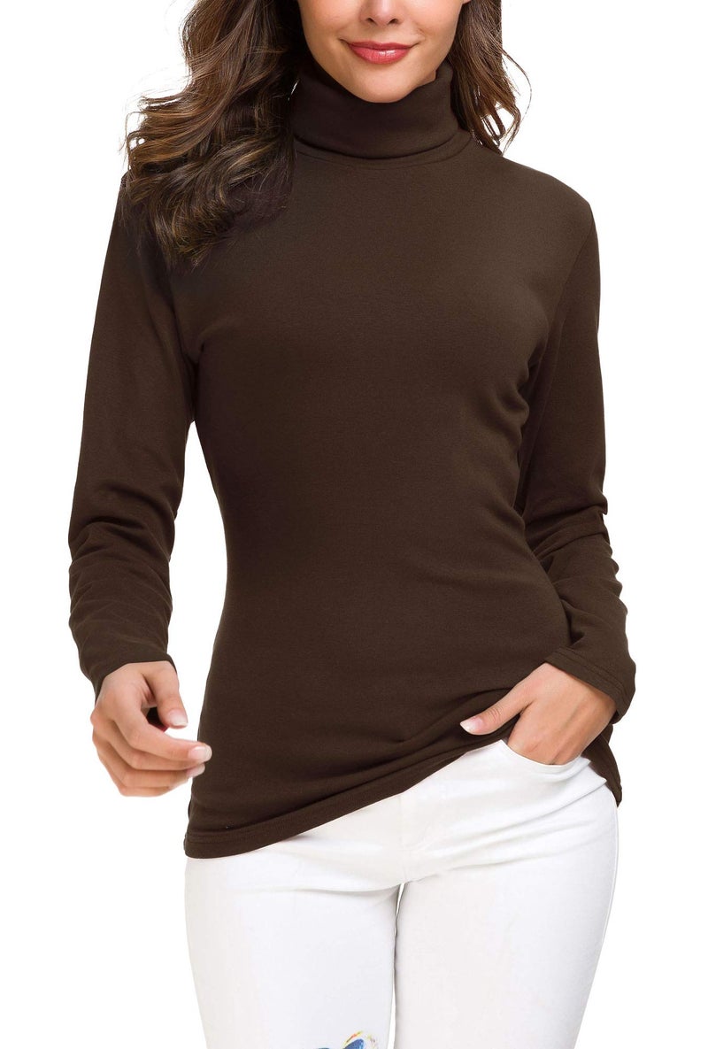 EXCHIC Women's Long Sleeve Turtleneck Sweater Slim Fitted Knitted Pullover Sweater Tops (Coffee, Medium) - Image 3